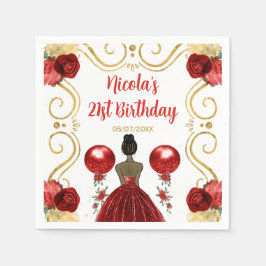 バースデーパーティーダークスキンプリンセスイン赤 スタンダードカクテルナプキン