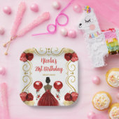 バースデーパーティーダークスキンプリンセスイン赤 ペーパープレート (パーティー)