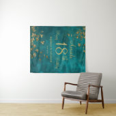 バースデーパーティーティール(緑がかった色)と金ゴールド タペストリー (インサイチュ(横))