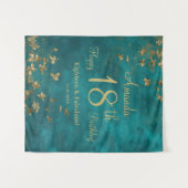 バースデーパーティーティール(緑がかった色)と金ゴールド タペストリー (正面(横))