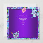 バースデーパーティーティール（緑がかった色）パープルブルーピンクバタフライ 招待状 (裏面)