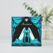 バースデーパーティーティール（緑がかった色）ブルーシューズ 招待状 (スタンド正面)