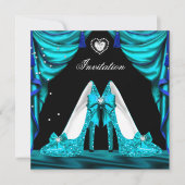 バースデーパーティーティール（緑がかった色）ブルーシューズ 招待状 (正面)