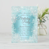 バースデーパーティーティール（緑がかった色）ブルーシルバーウィンターワンダーランド 招待状 (スタンド正面)