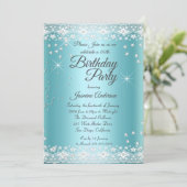 バースデーパーティーティール(緑がかった色)ブルーシルバースパークルレース 招待状 (スタンド正面)