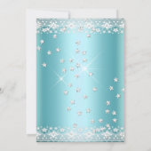 バースデーパーティーティール(緑がかった色)ブルーシルバースパークルレース 招待状 (裏面)