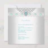 バースデーパーティーティール(緑がかった色)ブルーシルバーホワイトダイヤモンド2 招待状 (裏面)