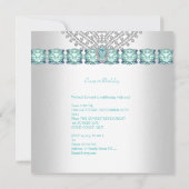 バースデーパーティーティール(緑がかった色)ブルーシルバーホワイトダイヤモンド 招待状 (裏面)