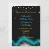 バースデーパーティーティール(緑がかった色)ブルーハイヒールスパークル 招待状 (裏面)