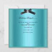 バースデーパーティーティール（緑がかった色）ブルーブラックダイヤモンドコルセットタイ 招待状 (裏面)