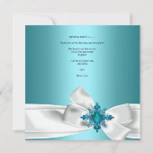 バースデーパーティーティール(緑がかった色)ブルーホワイトボウバルーン 招待状 (裏面)