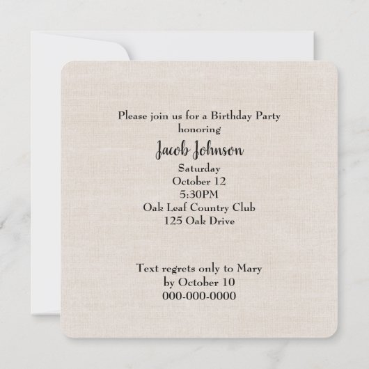 バースデーパーティーディアーアーアーチェリー 招待状 (裏面)