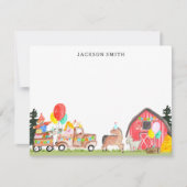 バースデーパーティートラック納屋周囲の庭ファーム動物キッズ ノートカード (正面)