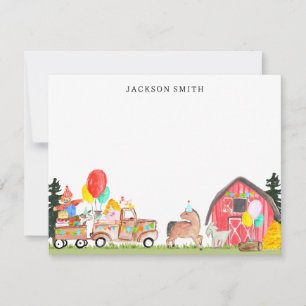 バースデーパーティートラック納屋周囲の庭ファーム動物キッズ ノートカード