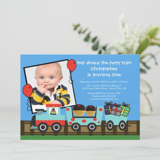 バースデーパーティートレインフォト誕生日招待状 招待状 (スタンド正面)
