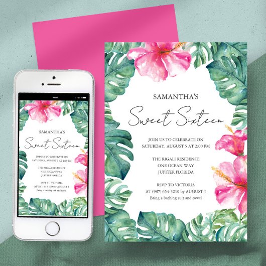 バースデーパーティートロピカルアロハテーマ 招待状