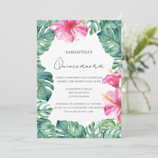 バースデーパーティートロピカルテーマキンセアニェラ 招待状 (スタンド正面)