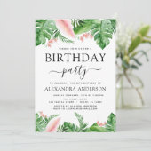 バースデーパーティートロピカルパームフローラ水彩 招待状 (スタンド正面)