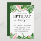 バースデーパーティートロピカルパームフローラ水彩 招待状 (正面/裏面)