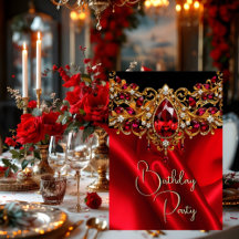 バースデーパーティードシルクルビーレッドジュエルムブラック