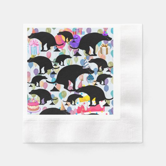 バースデーパーティードッグ 縁ありカクテルナプキン (正面)