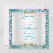 バースデーパーティードマスクティール（緑がかった色）ブルー金ゴールドホワイトダイヤモンド 招待状 (裏面)