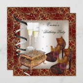 バースデーパーティードマスクレッド金ゴールドシューズクリーム 招待状 (正面/裏面)