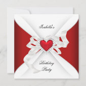 バースデーパーティードレッドシルバーホワイトダイヤモンドハート 招待状 (正面)