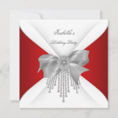 バースデーパーティードレッドシルバーホワイトダイヤモンドボウ 招待状 (正面)