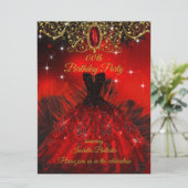 バースデーパーティードレッドドレスブラックフェザー金ゴールド 招待状 (スタンド正面)