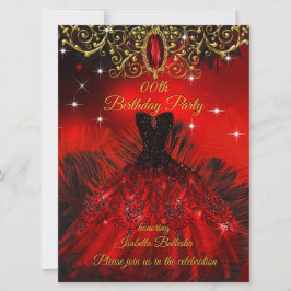 バースデーパーティードレッドドレスブラックフェザー金ゴールド 招待状