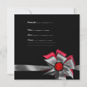 バースデーパーティードレッドブラックグレーシルバーボウジュエル 招待状 (裏面)