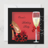 バースデーパーティードレッドブラックシャンパンシューズ 招待状 (正面)