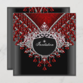 バースデーパーティードレッドブラックシルバー 招待状 (正面/裏面)