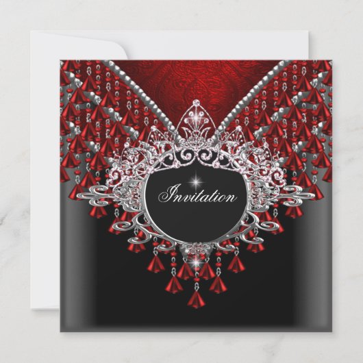 バースデーパーティードレッドブラックシルバー 招待状 (正面)