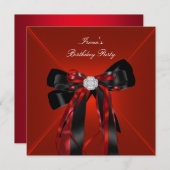 バースデーパーティードレッドブラックジュエルボウ 招待状 (正面/裏面)
