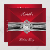 バースデーパーティードレッドブラックダイヤモンドジュエリー 招待状 (正面/裏面)