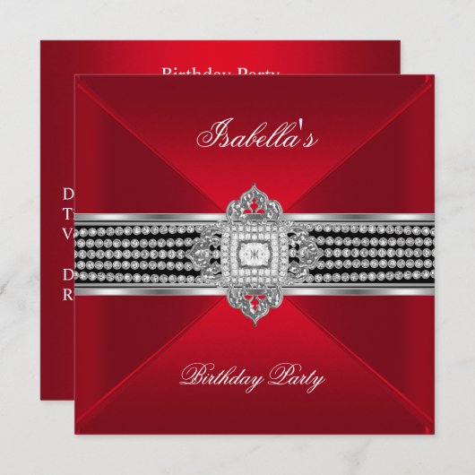 バースデーパーティードレッドブラックダイヤモンドジュエリー 招待状 (正面/裏面)