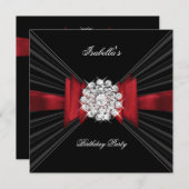 バースデーパーティードレッドブラックダイヤモンドレッドボウ 招待状 (正面/裏面)