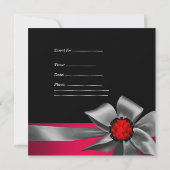 バースデーパーティードレッドブラックレッドジュエルグレーボウ 招待状 (裏面)