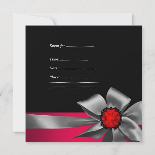 バースデーパーティードレッドブラックレッドジュエルグレーボウ 招待状 (裏面)