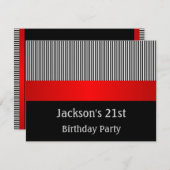 バースデーパーティードレッドブラック&ホワイトストライプズ 招待状 (正面/裏面)