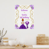 バースデーパーティードレッドヘアプリンセスパープルウェルカム ポスター (キッチン)