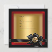 バースデーパーティードレッド金ゴールドブラックボウ 招待状 (裏面)