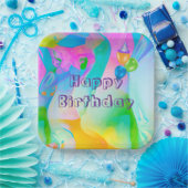 バースデーパーティーネオンレインボー抽象芸術 ペーパープレート (パーティー)