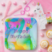 バースデーパーティーネオンレインボー抽象芸術 ペーパープレート (パーティー)