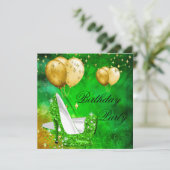 バースデーパーティーハイヒールライムグリーン金ゴールド 招待状 (スタンド正面)