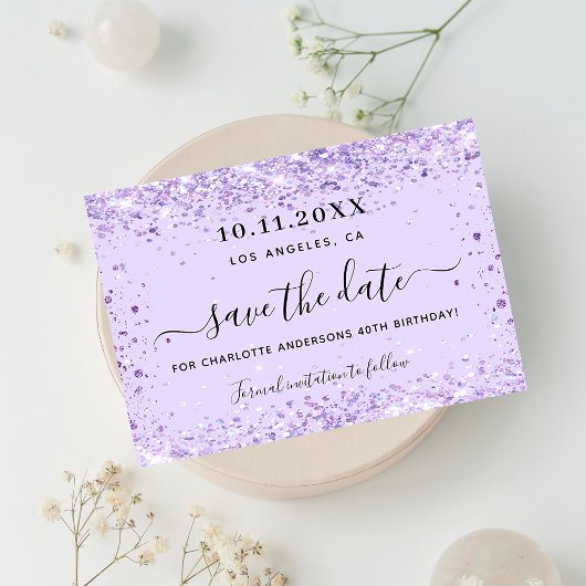 バースデーパーティーバイオレットグリッター セーブザデート