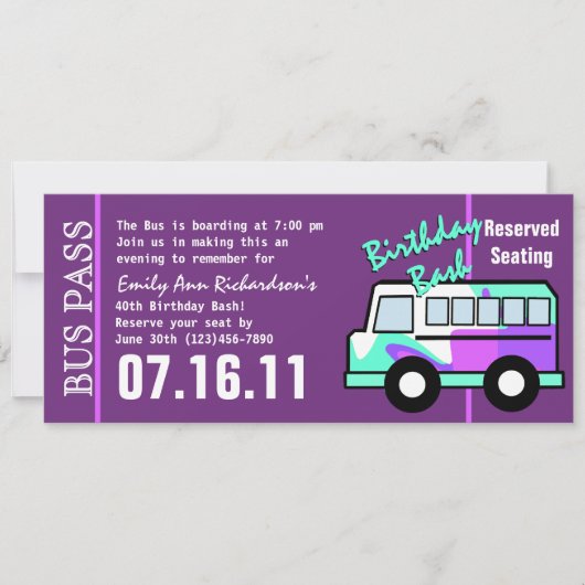バースデーパーティーバスパス 招待状 (正面)