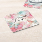 バースデーパーティーバタフライコースター スクエアペーパーコースター (アングル)